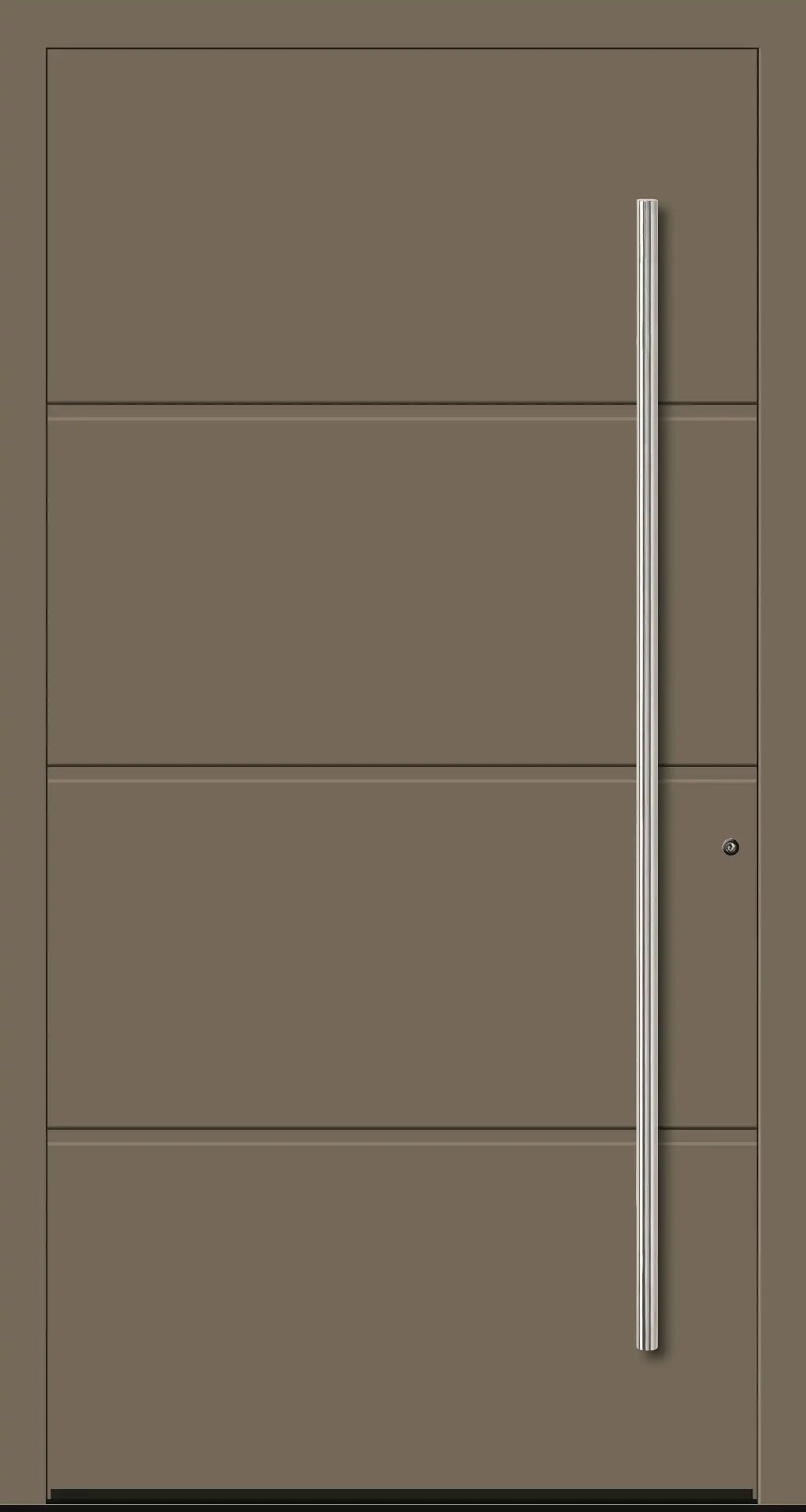 Moderne Aluminium Haustür mit geschlossener Füllung in Olivgrau Dreh Rechts