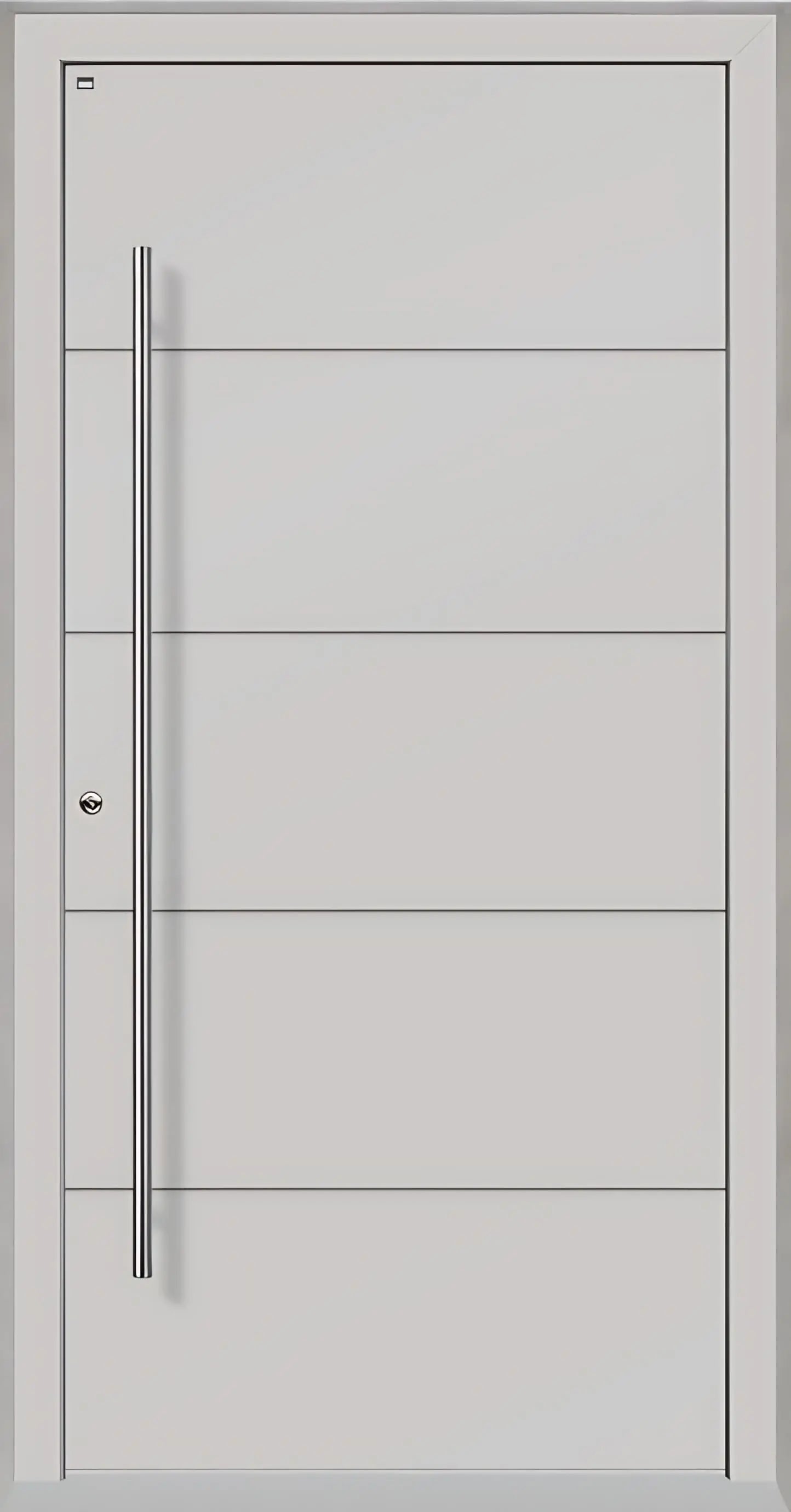 Haustüre Holz Aluminium mit vier Nuten in Lichtgrau Dreh Links