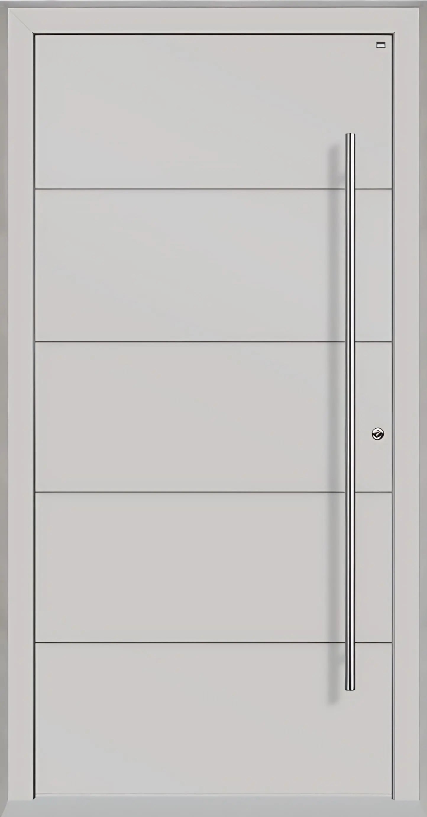 Haustüre Holz Aluminium mit vier Nuten in Lichtgrau Dreh Rechts