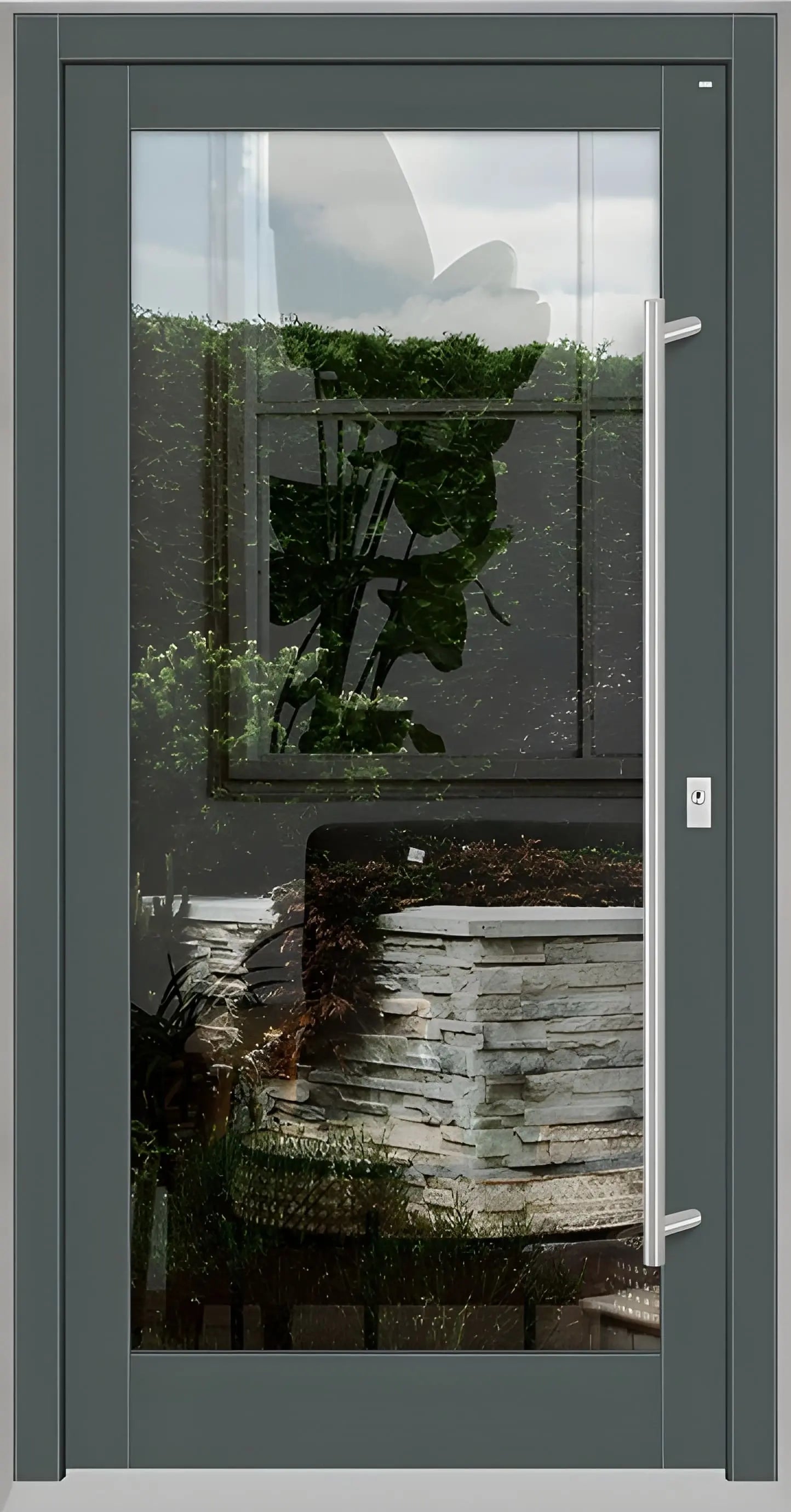Haustür Holz mit Ganzglasfüllung in Basaltgrau Dreh Rechts