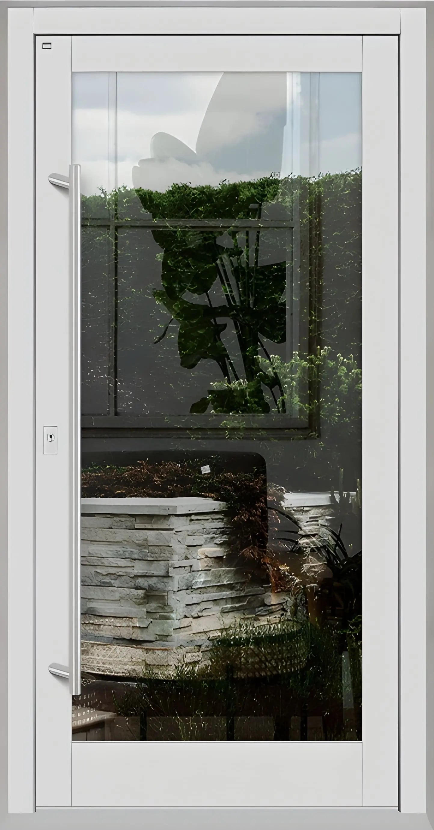 Haustür Holz mit Ganzglasfüllung in Lichtgrau Dreh Links