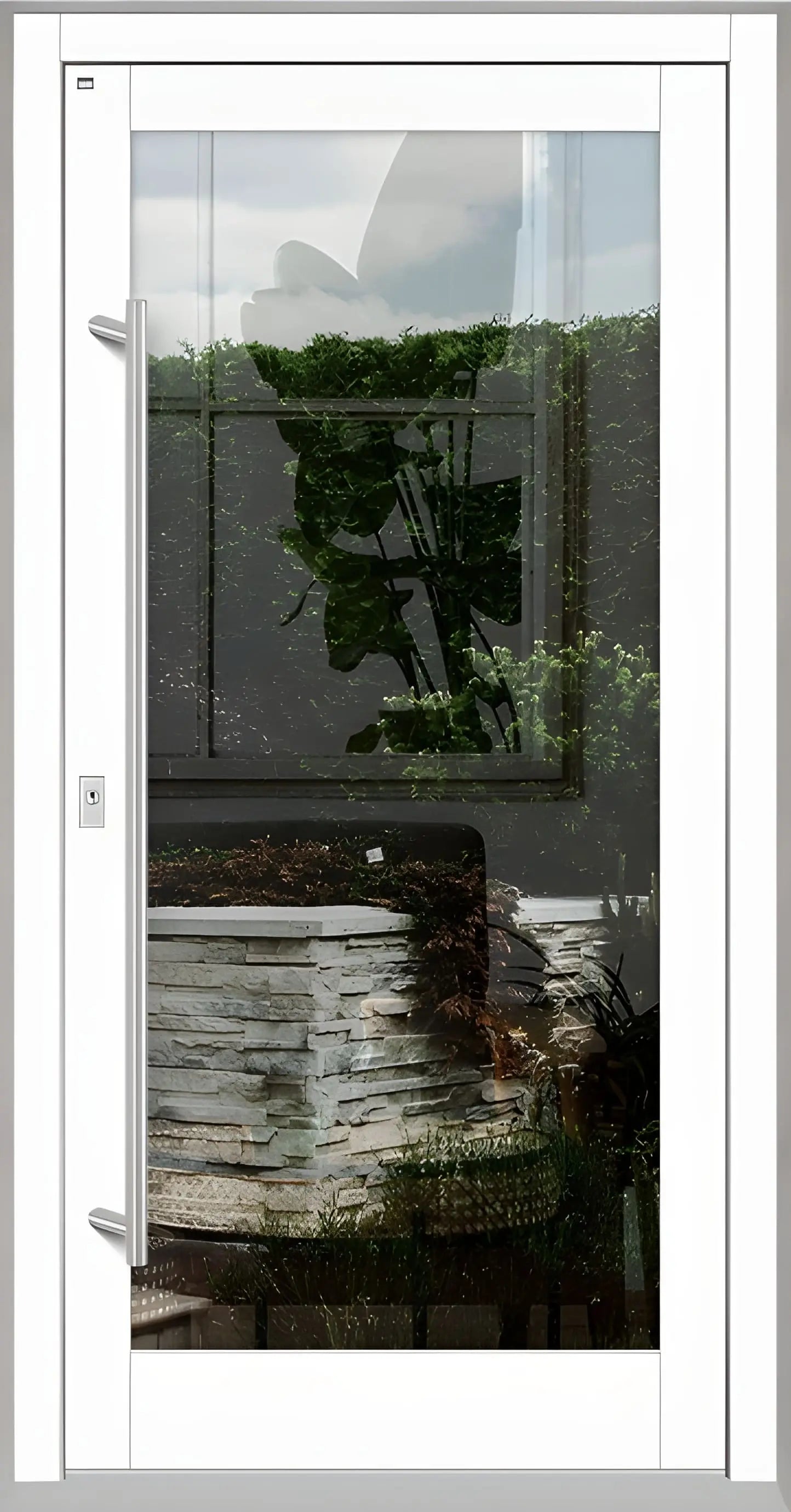 Haustür Holz mit Ganzglasfüllung in Vekehrsweiß Dreh Links