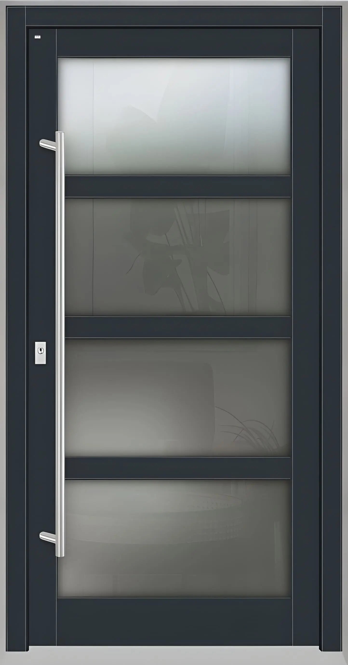 Haustür Holz mit Ganzglasfüllung und 3 waagerechten Unterteilungen in Anthrazitgrau Dreh Links