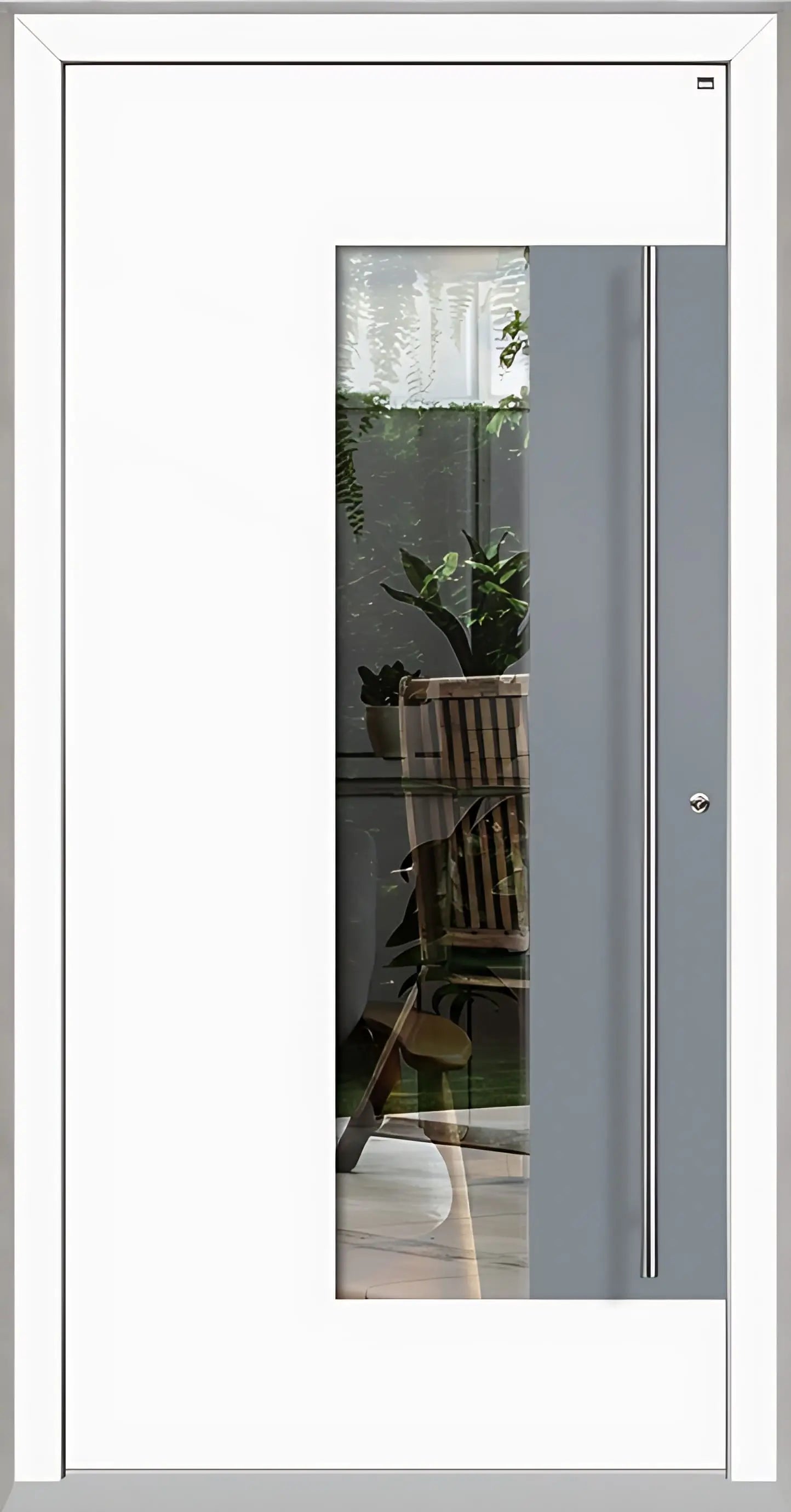 Holz Alu Haustür mit Lichtausschnitt und Applikation als Dreh Rechts in Farbton Verkehrsweiß