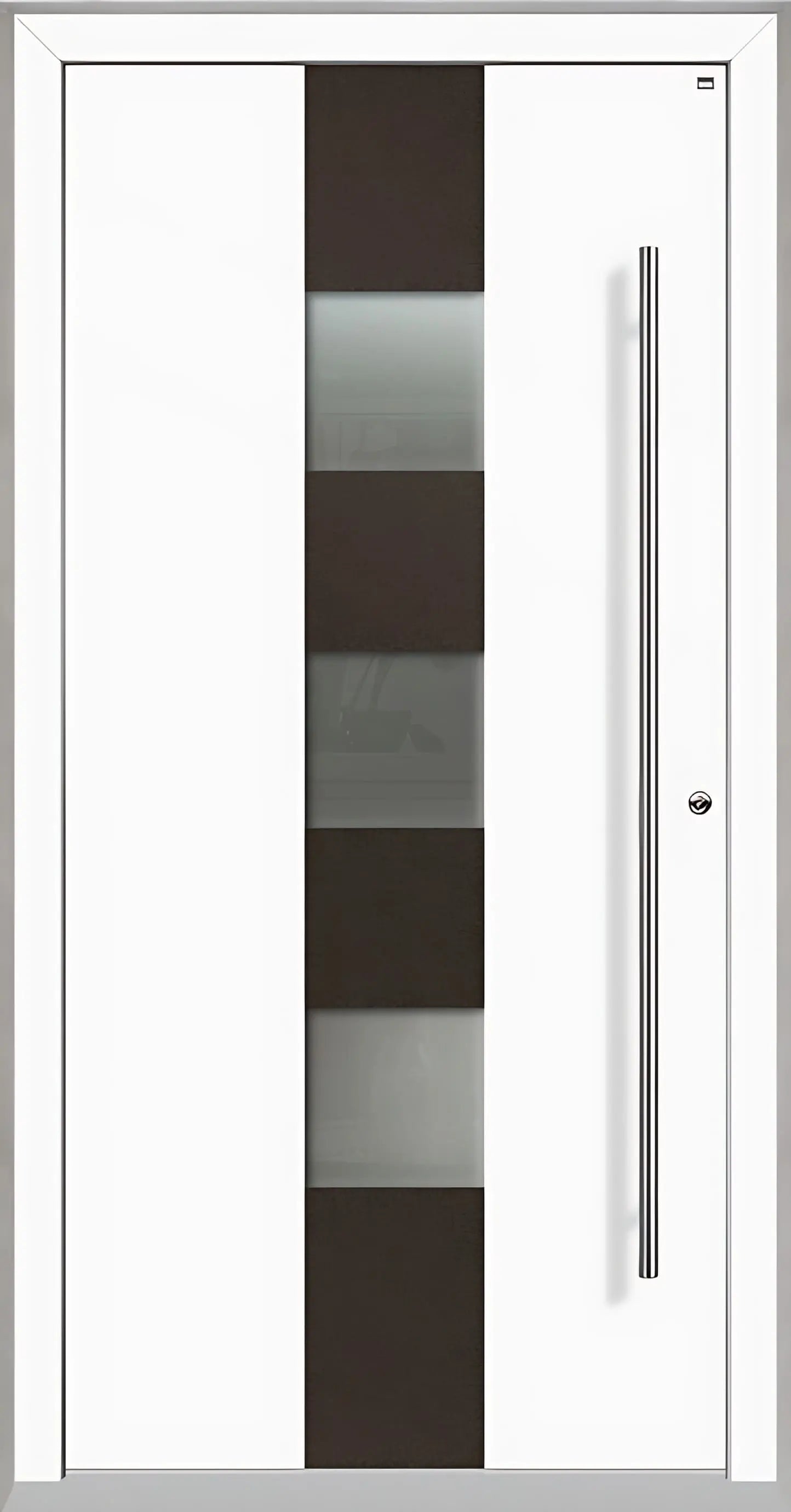 Außenansicht Holz Aluminium Haustüre Modell HA7 mit drei Lichtausschnitten in Verkehrsweiß Dreh Rechts