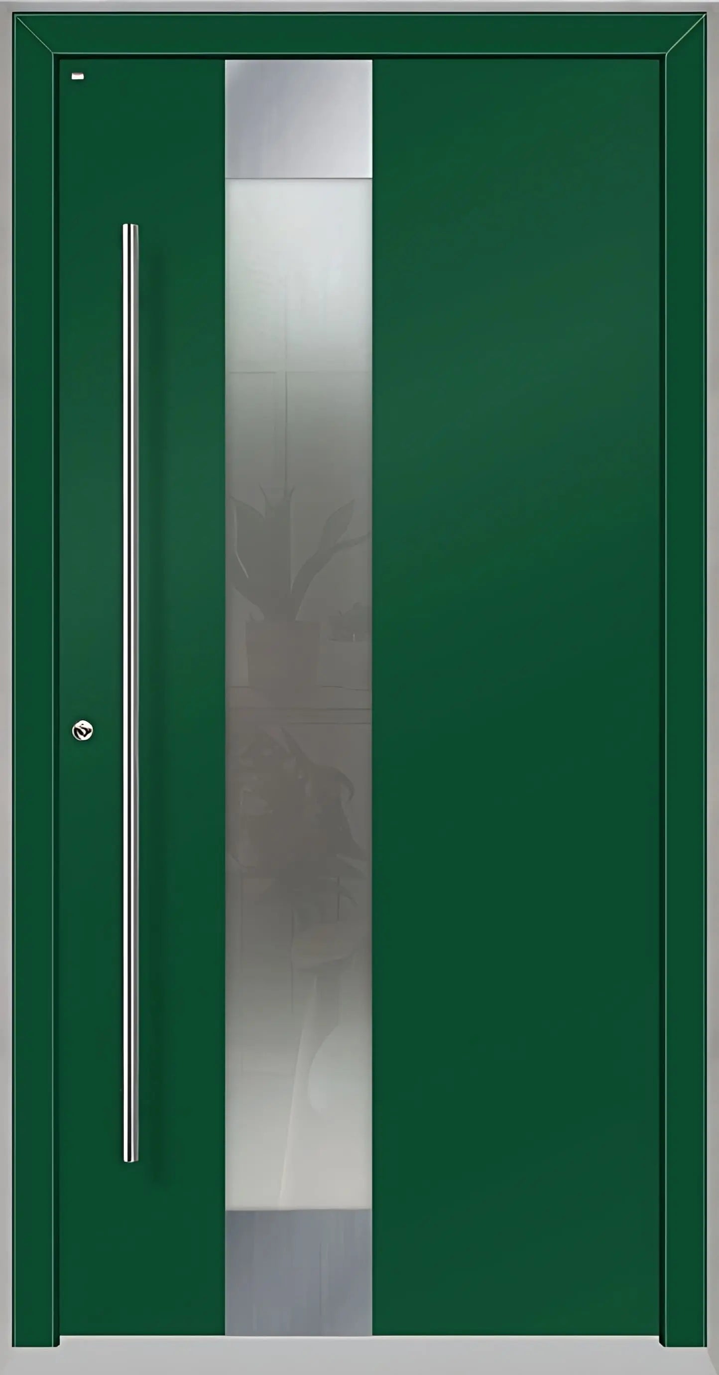 Holz Alu Haustür mit Lichtausschnitt in Moosgrün als Dreh Links