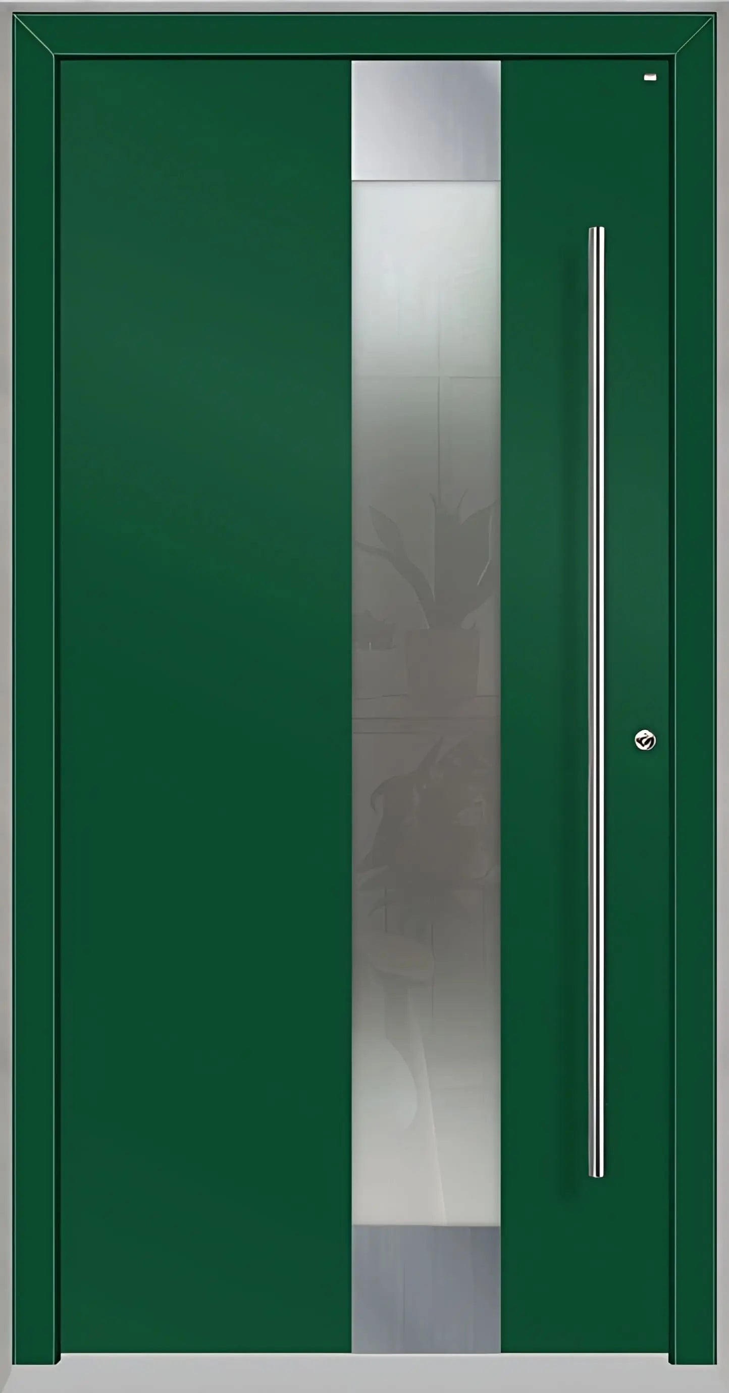 Holz Alu Haustür mit Lichtausschnitt in Moosgrün als Dreh Rechts