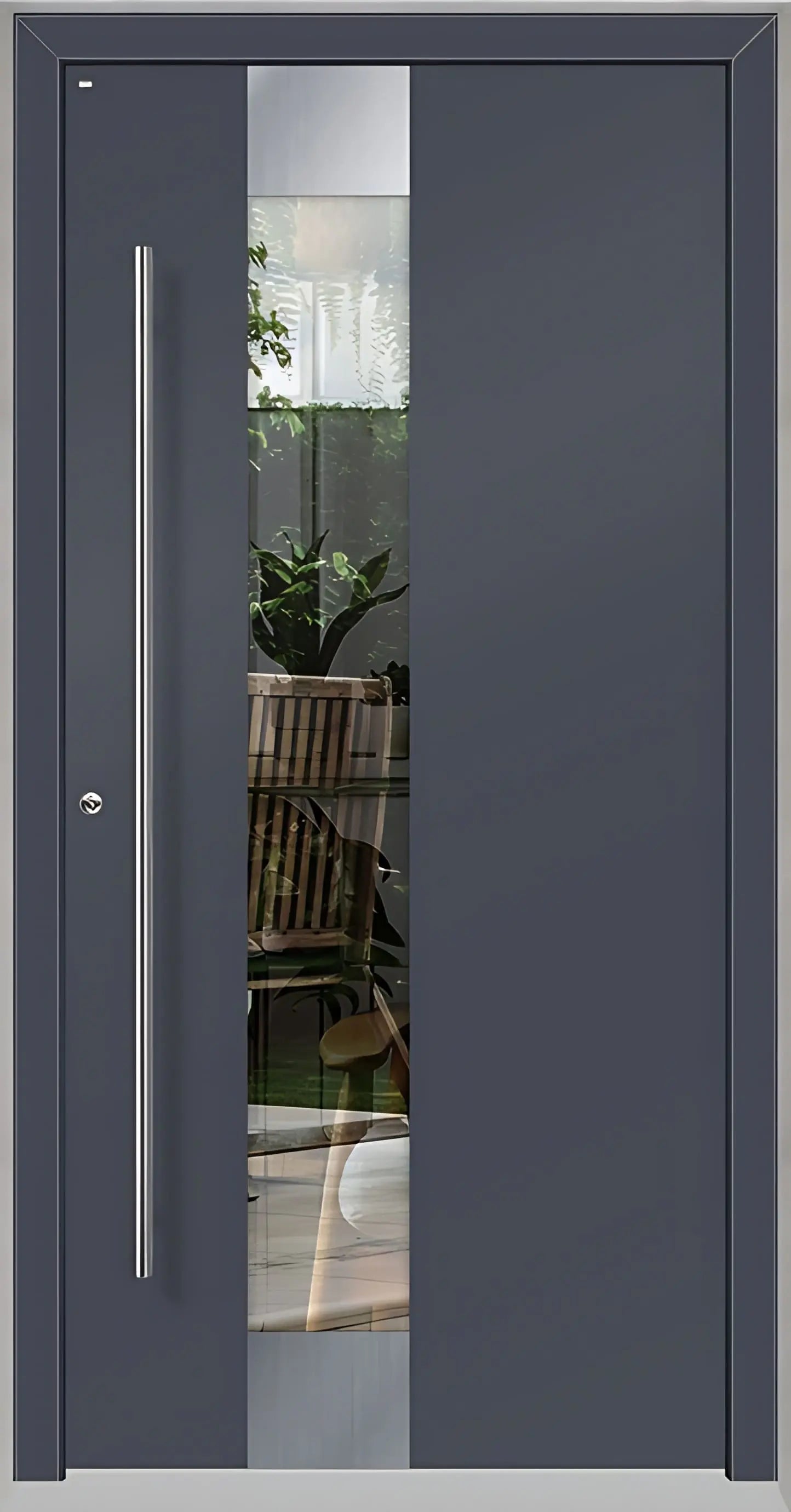 Holz Alu Haustür mit Lichtausschnitt in Schiefergrau als Dreh Links