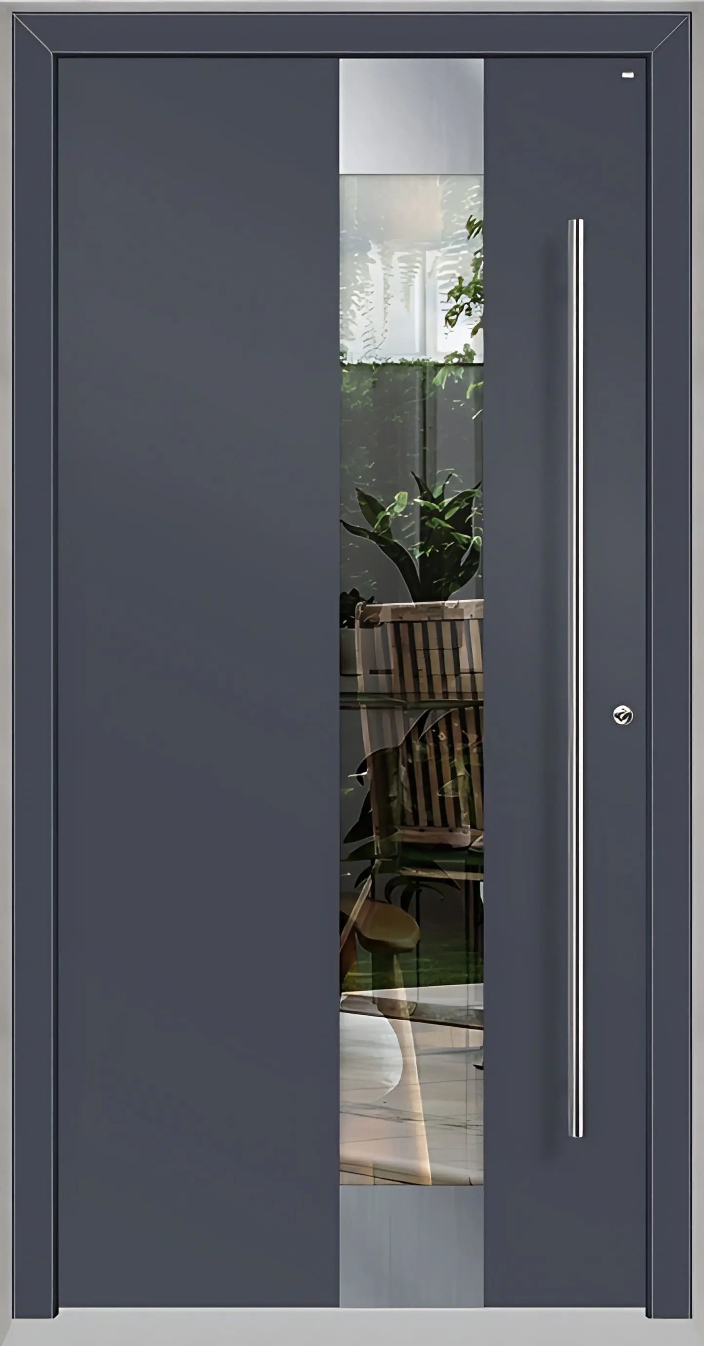 Holz Alu Haustür mit Lichtausschnitt in Schiefergrau als Dreh Rechts