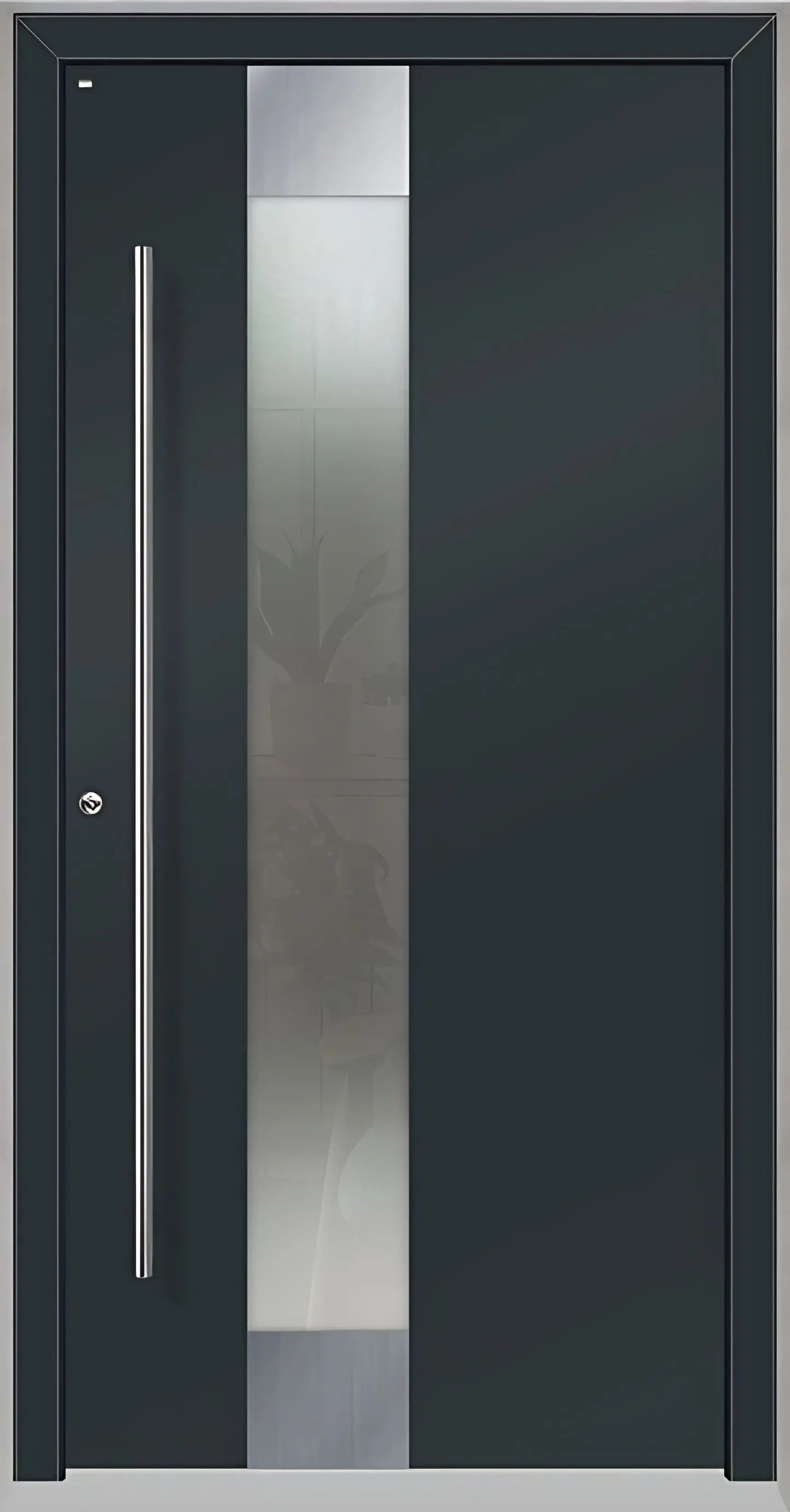 Holz Alu Haustür mit Lichtausschnitt in Anthrazitgrau als Dreh Links