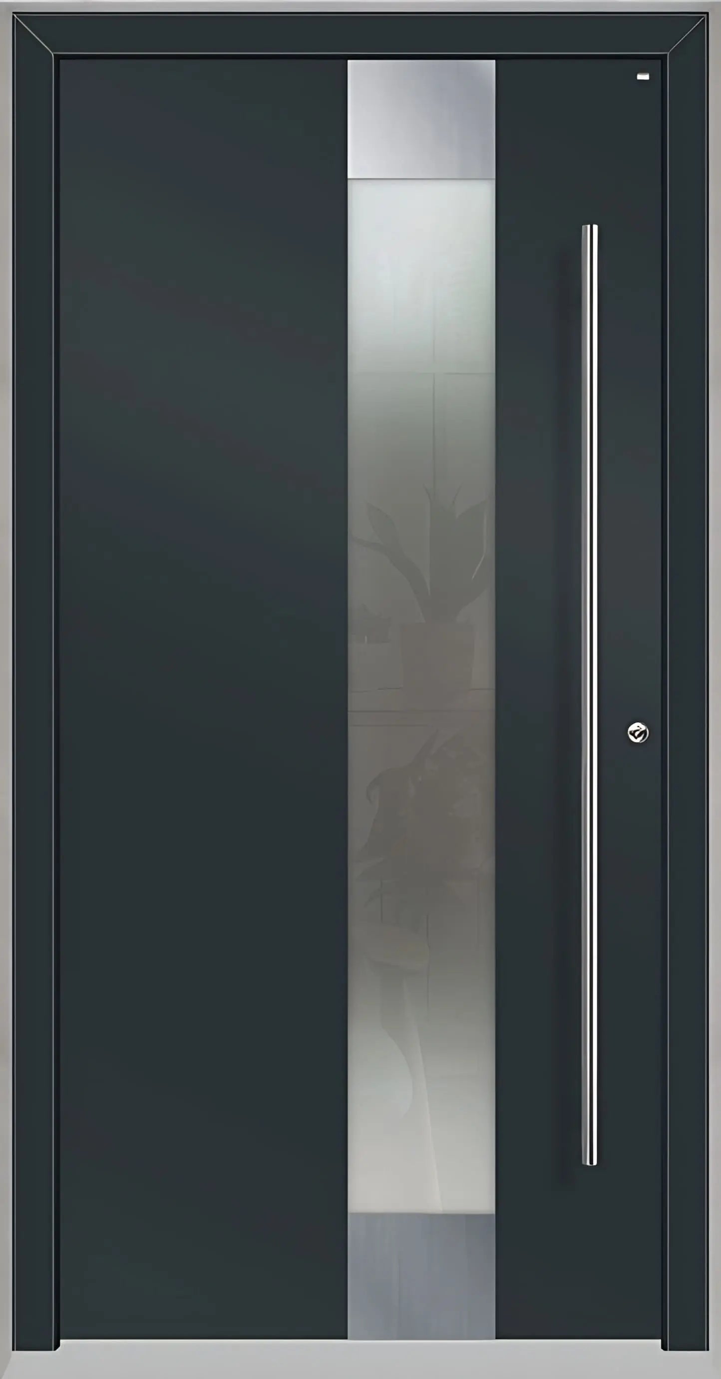 Holz Alu Haustür mit Lichtausschnitt in Anthrazitgrau als Dreh Rechts