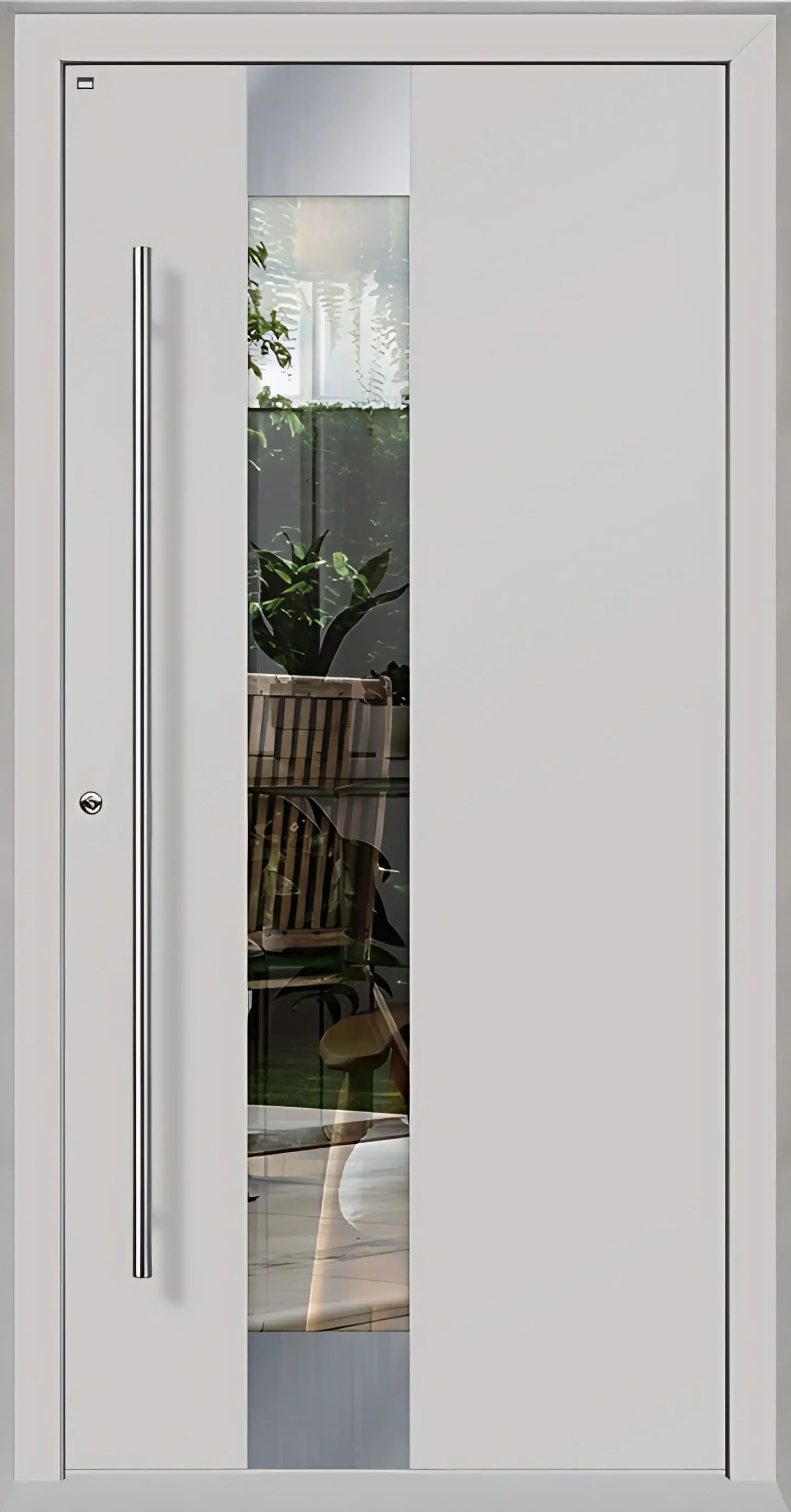 Holz Alu Haustür mit Lichtausschnitt in Lichtgrau als Dreh Links