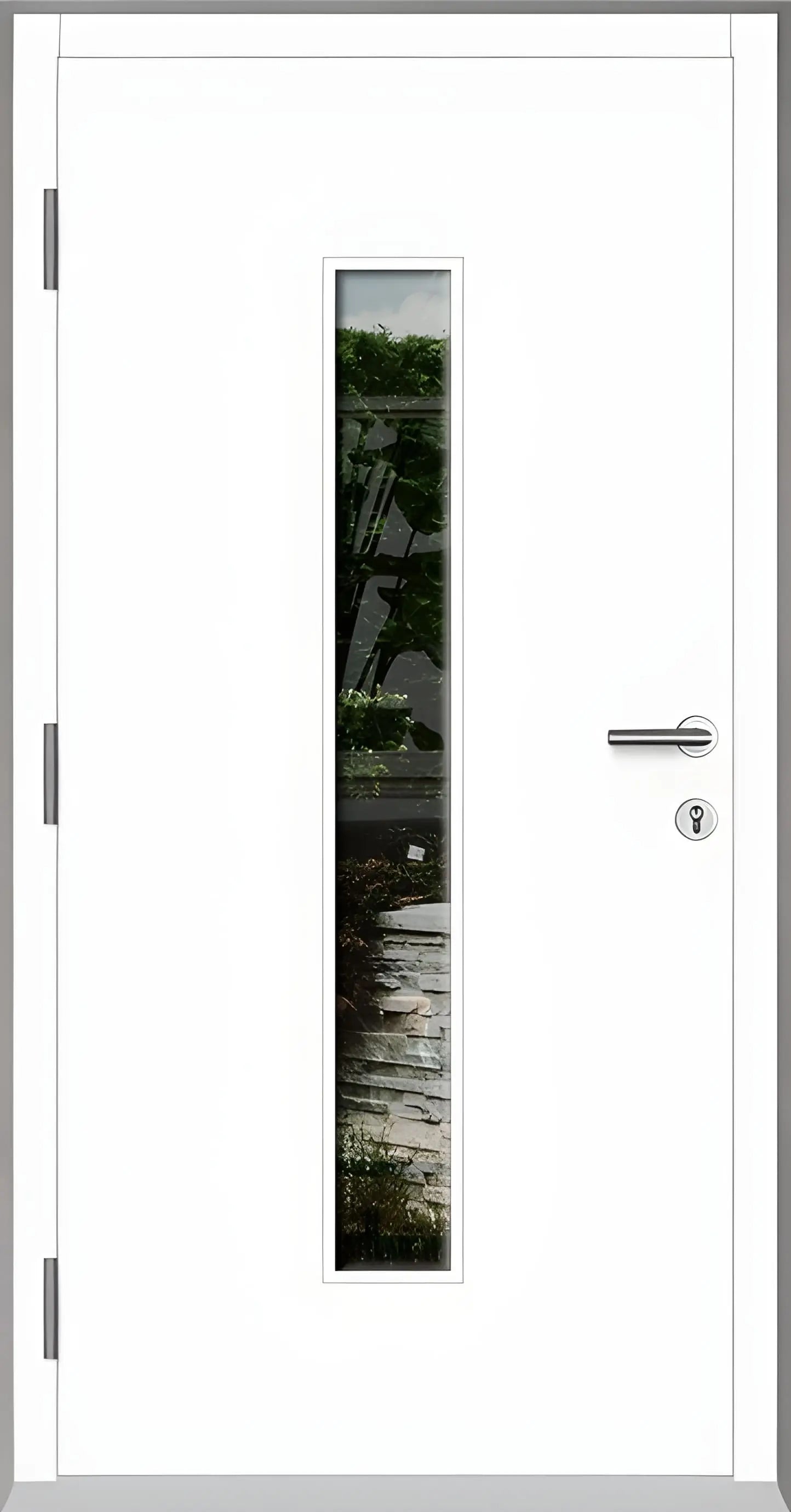 Innenansicht Holz Haustür Modell H4 mit mittigem Lichtausschnitt in Verkehrsweiß