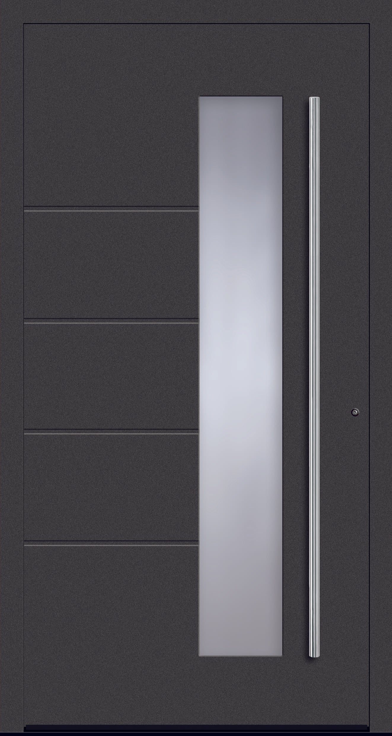 Hochwertige Schüco Aluminium Haustür Modell A10 mit seitlich versetztem Lichtausschnitt und vier Designelementen