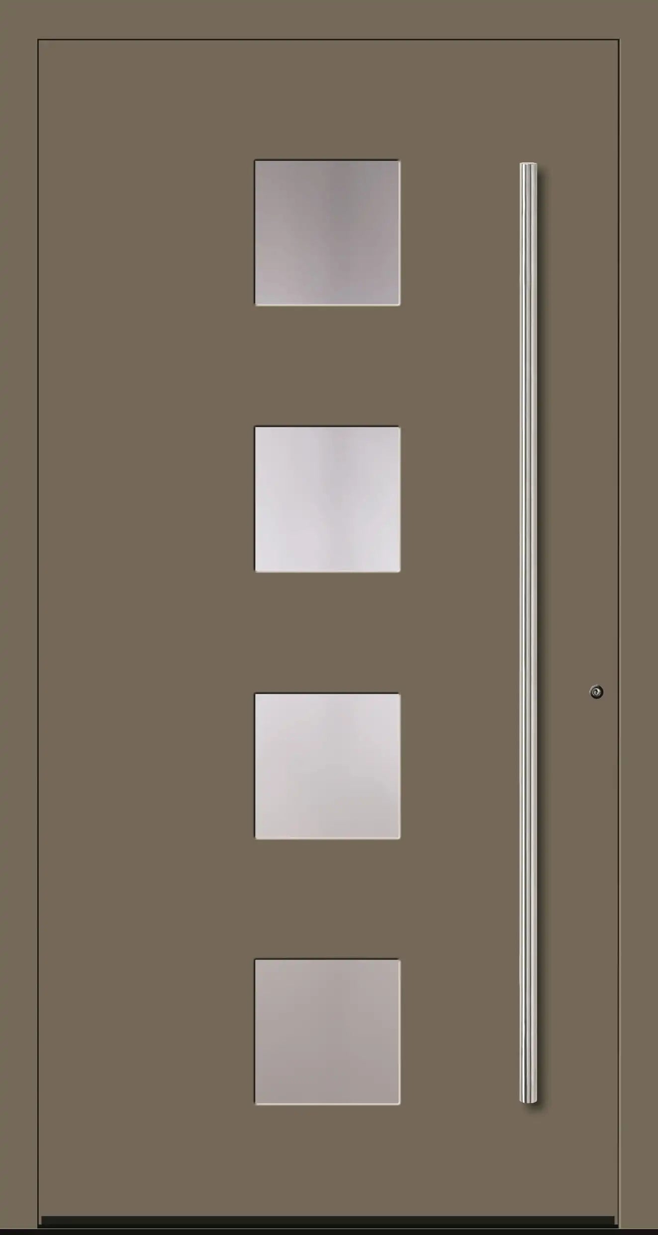 Schüco Haustür Aluminium Modell A3 in beige mit vier Lichtausschnitten Dreh Rechts