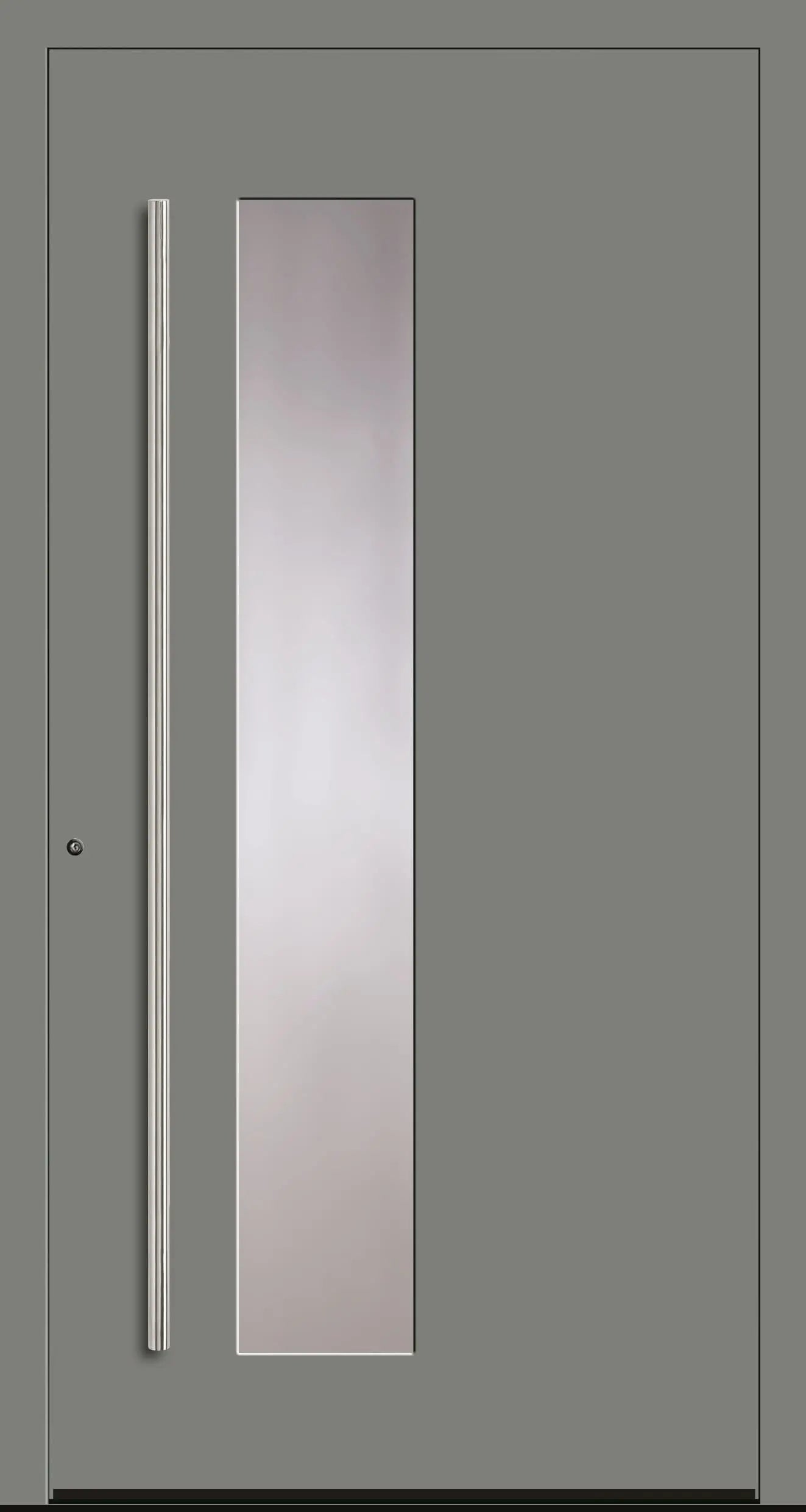 Aluminiumhaustür Schüco mit zum Griff versetzten Lichtausschnitt in Staubgrau Dreh Links