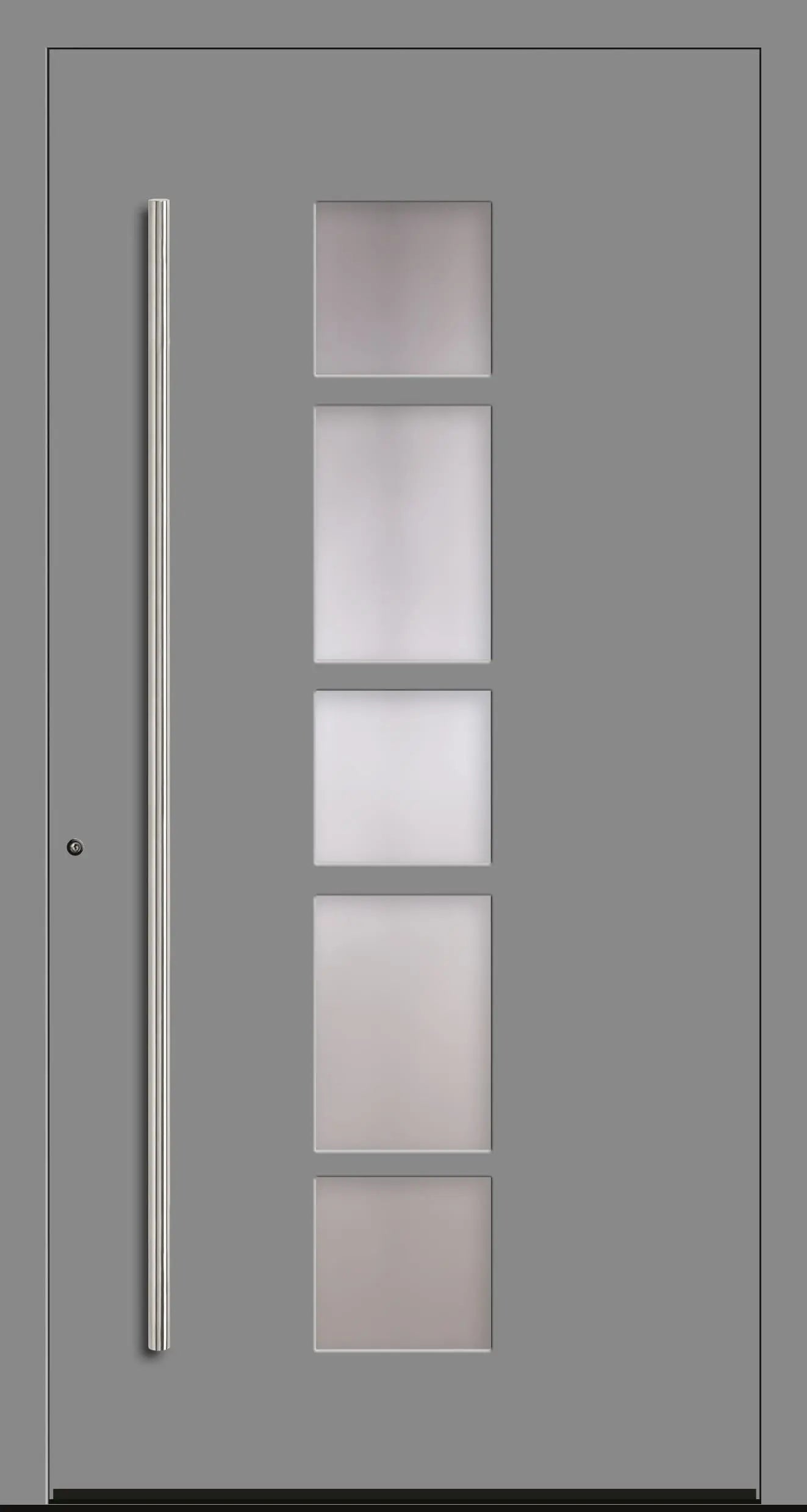 Schüco Haustür mit mittigem Lichtausschnitt unterteilt in Farbton Graualuminium Dreh Links