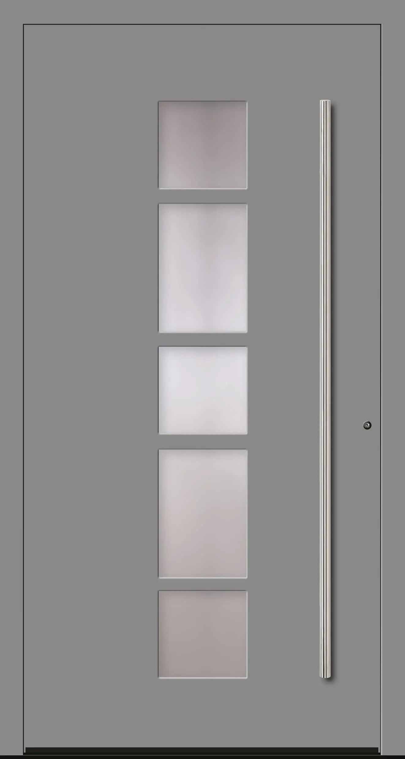 Schüco Haustür mit mittigem Lichtausschnitt unterteilt in Farbton Graualuminium Dreh Rechts