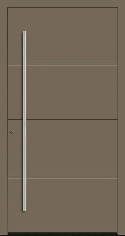 Moderne Aluminium Haustür mit geschlossener Füllung in Olivgrau Dreh Links 