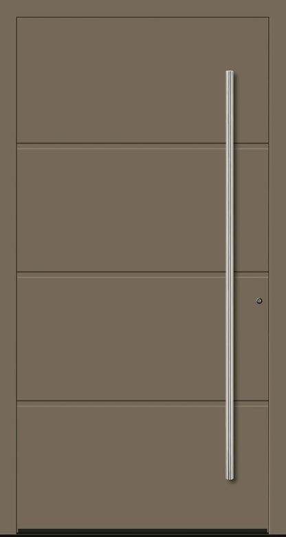 Moderne Aluminium Haustür mit geschlossener Füllung in Olivgrau Dreh Rechts 