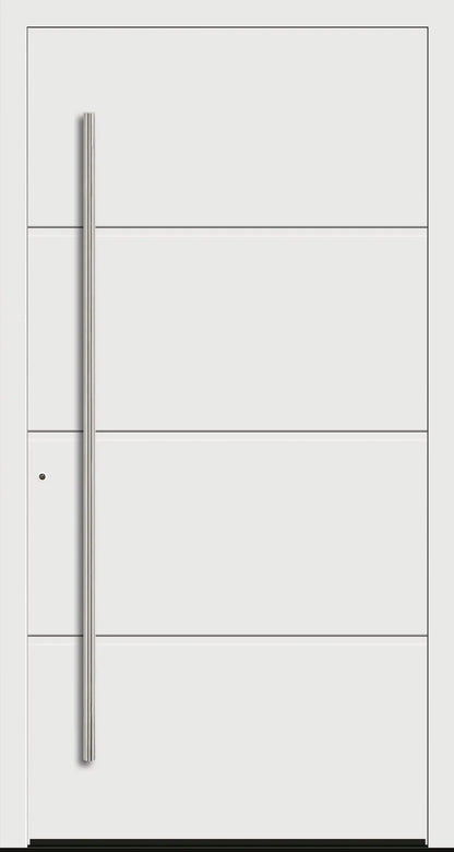 Moderne Aluminium Haustür mit geschlossener Füllung in Verkehrsweiß Dreh Links 