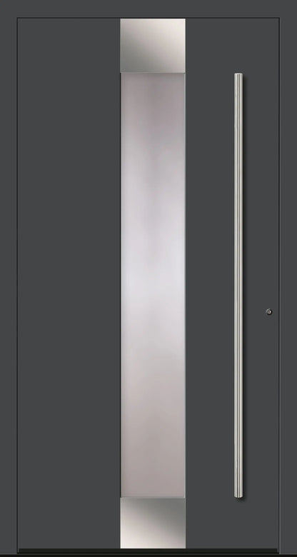 Haustür Aluminium Modell A5 mit Lichtausschnitt und Edelstahl in Basaltgrau Dreh Rechts
