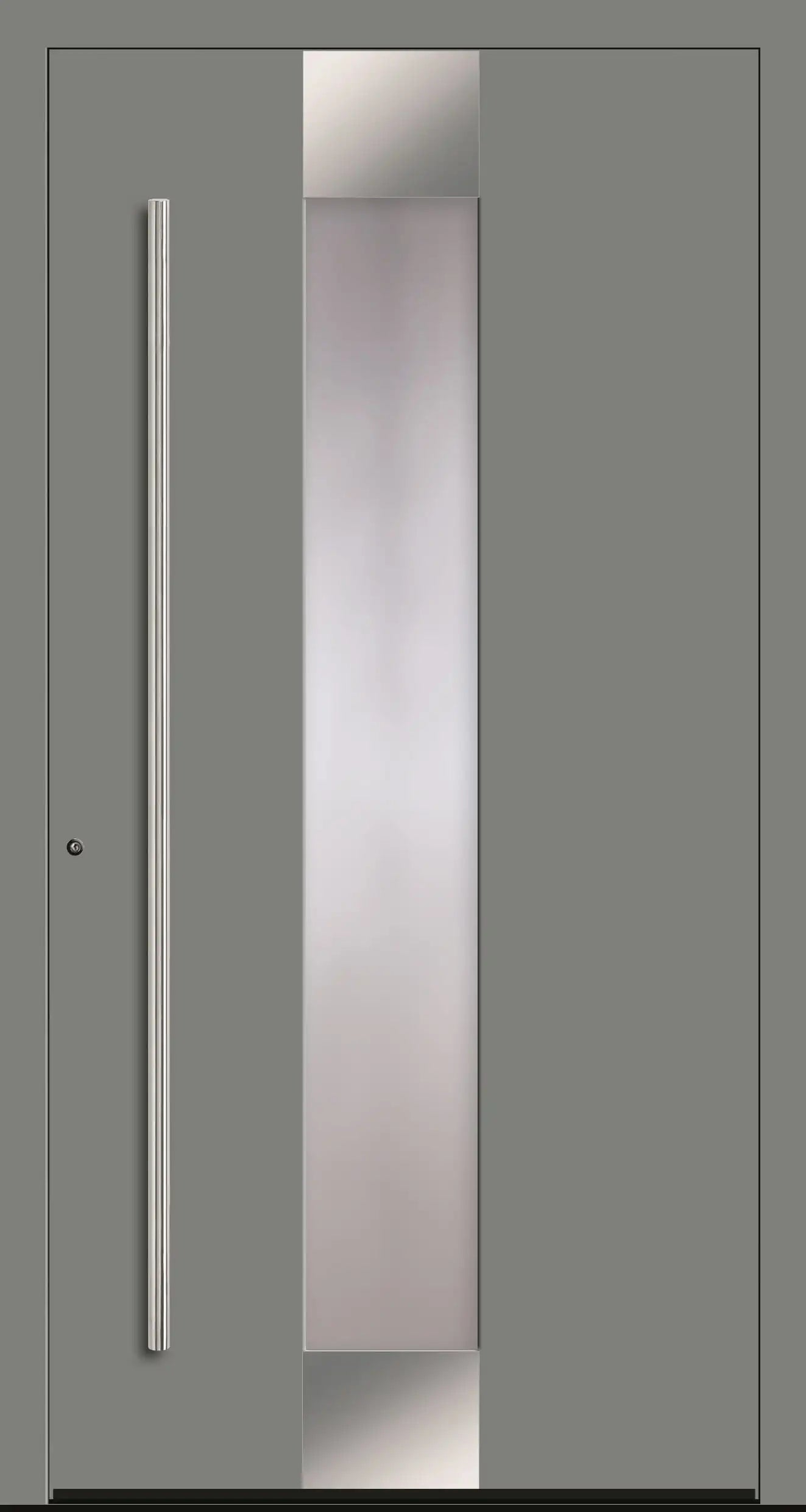 Haustür Aluminium Modell A5 mit Lichtausschnitt und Edelstahl in Staubgrau Dreh Links