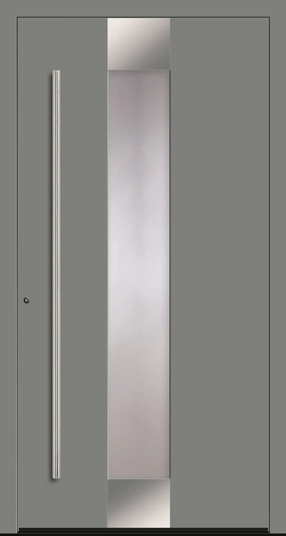 Haustür Aluminium Modell A5 mit Lichtausschnitt und Edelstahl in Staubgrau Dreh Links