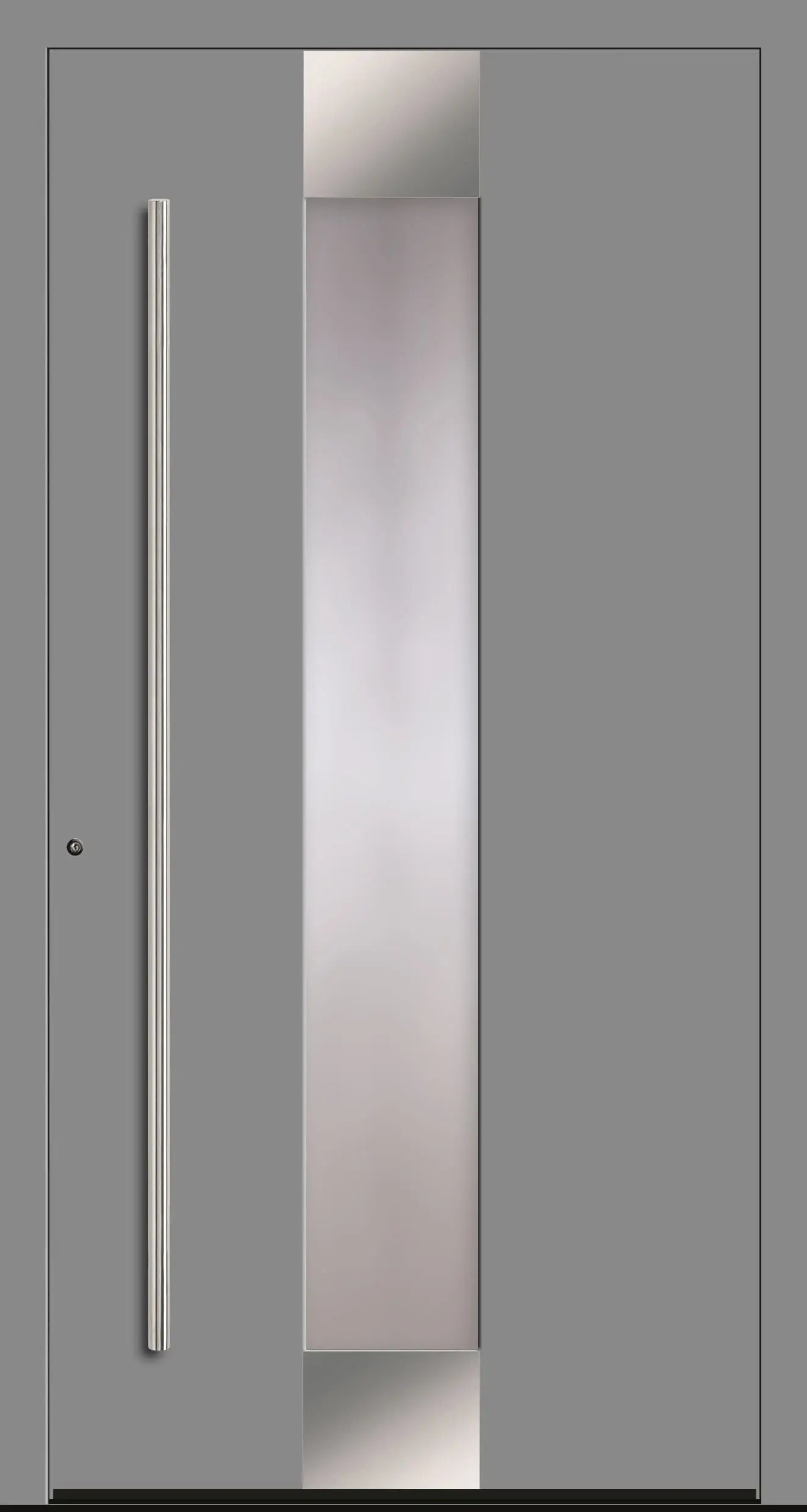Haustür Aluminium Modell A5 mit Lichtausschnitt und Edelstahl in Graualuminium Dreh Links