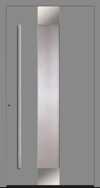 Haustür Aluminium Modell A5 mit Lichtausschnitt und Edelstahl in Graualuminium Dreh Links