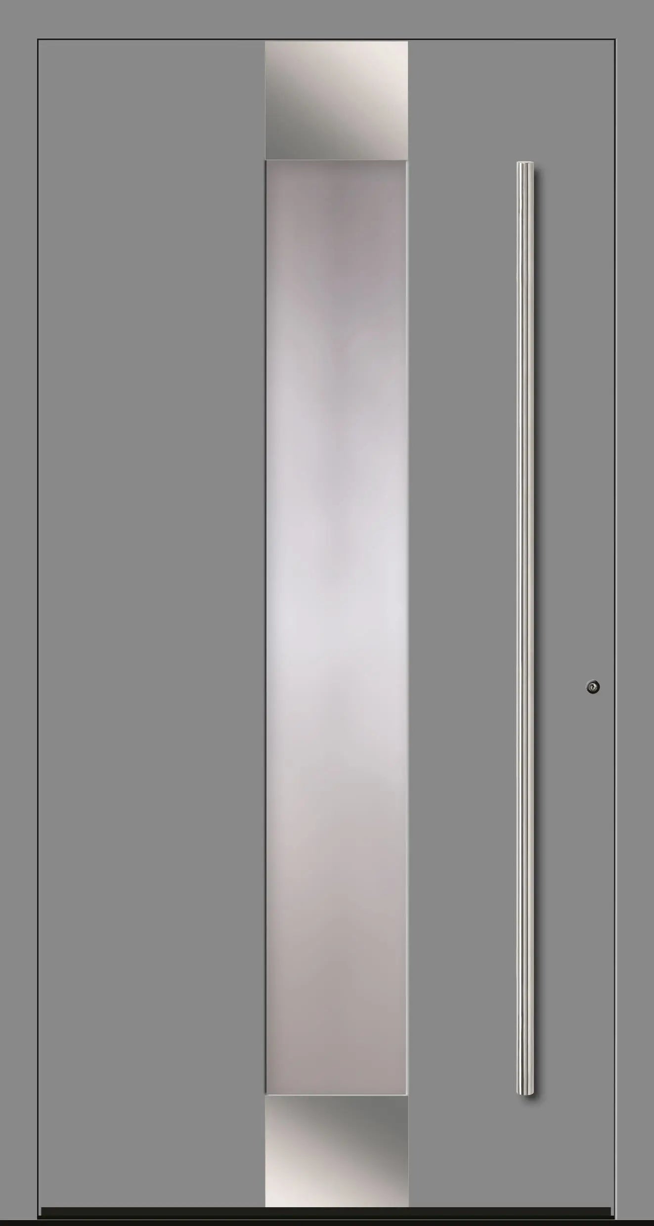 Haustür Aluminium Modell A5 mit Lichtausschnitt und Edelstahl in Graualuminium Dreh Rechts