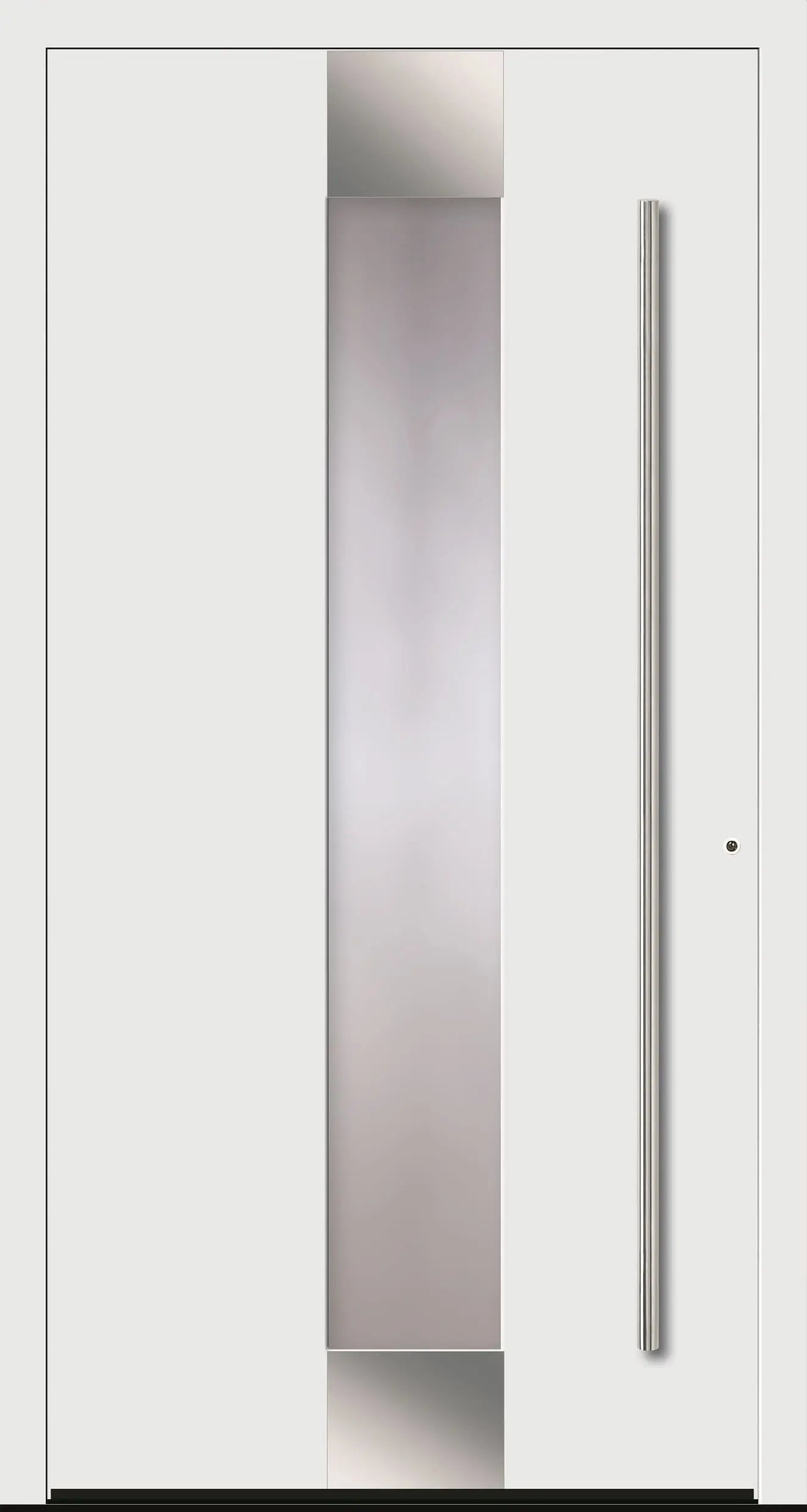 Haustür Aluminium Modell A5 mit Lichtausschnitt und Edelstahl in Verkehrsweiß Dreh Rechts