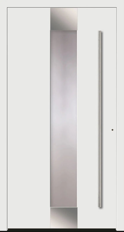 Haustür Aluminium Modell A5 mit Lichtausschnitt und Edelstahl in Verkehrsweiß Dreh Rechts