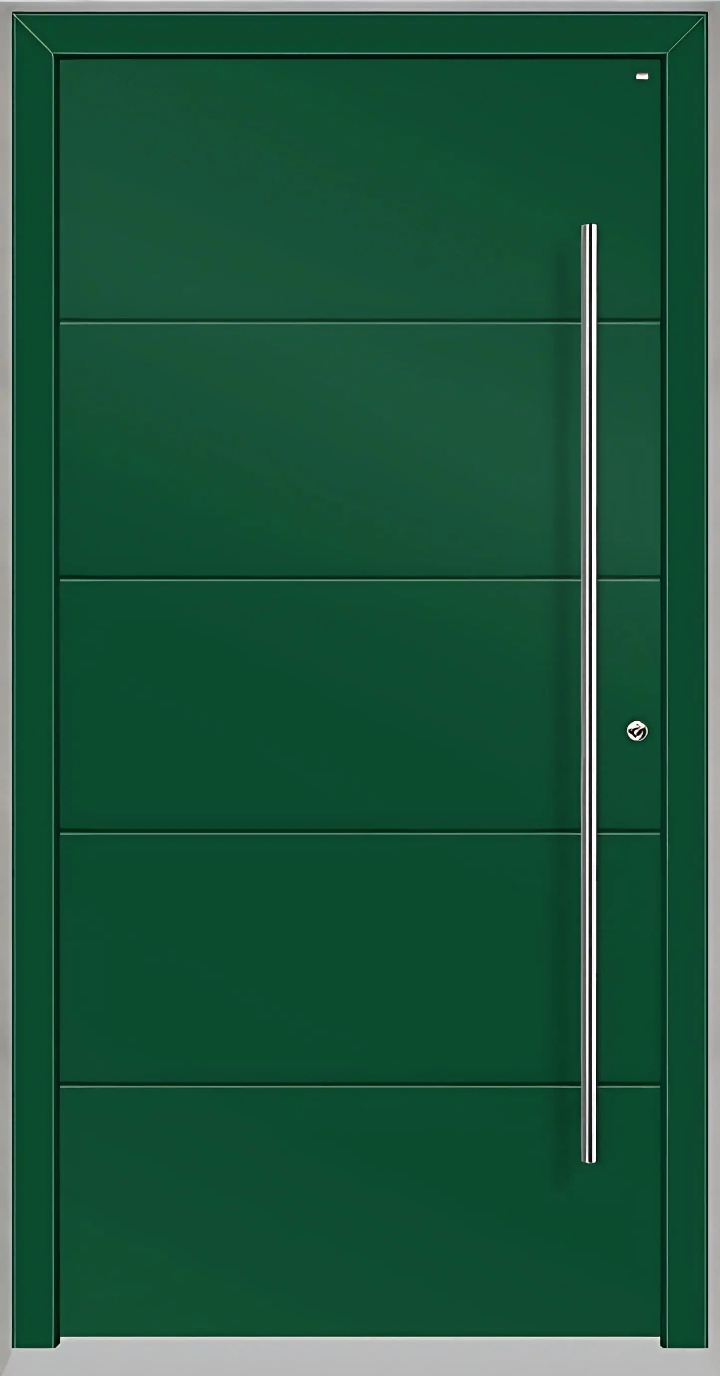 Haustüre Holz Aluminium mit vier Nuten in Moosgrün Dreh Rechts