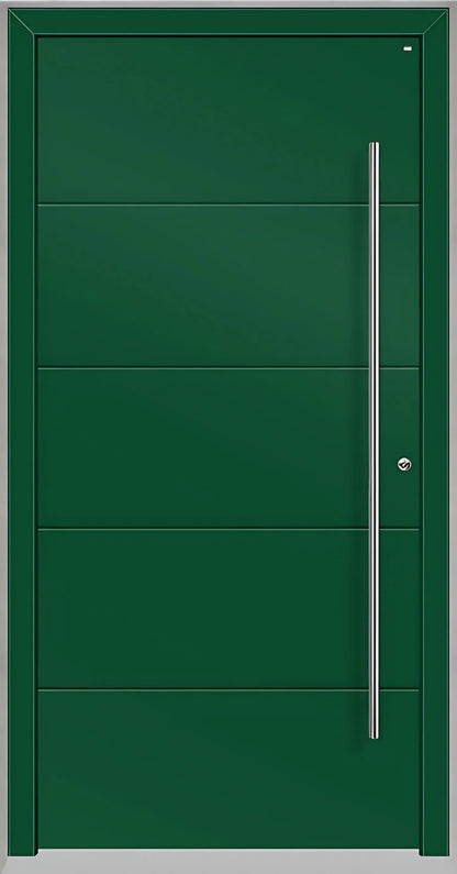 Haustüre Holz Aluminium mit vier Nuten in Moosgrün Dreh Rechts