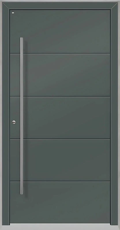 Haustüre Holz Aluminium mit vier Nuten in Basaltgrau Dreh Links