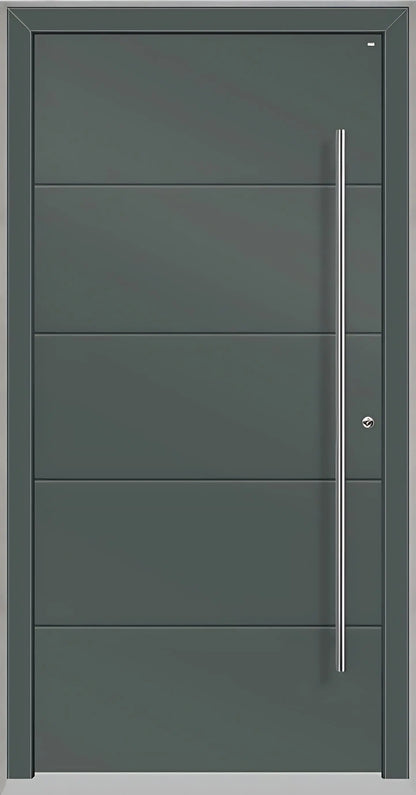 Haustüre Holz Aluminium mit vier Nuten in Basaltgrau Dreh Rechts