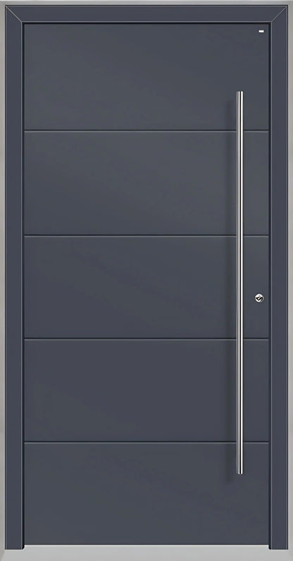 Haustüre Holz Aluminium mit vier Nuten in Schiefergrau Dreh Rechts