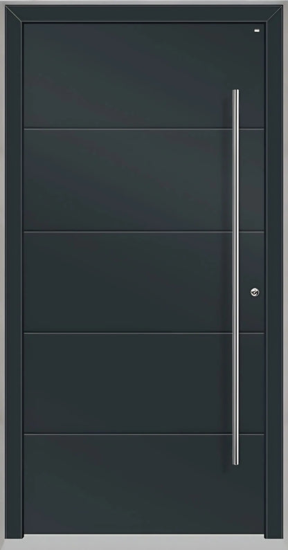 Haustüre Holz Aluminium mit vier Nuten in Anthrazitgrau Dreh Rechts