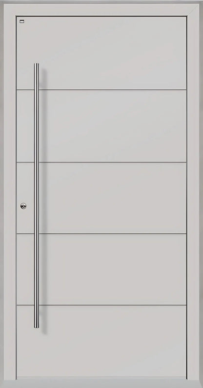Haustüre Holz Aluminium mit vier Nuten in Lichtgrau Dreh Links
