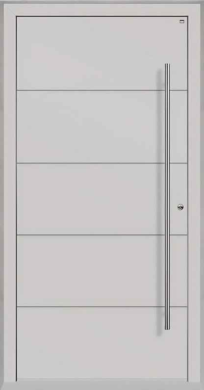 Haustüre Holz Aluminium mit vier Nuten in Lichtgrau Dreh Rechts