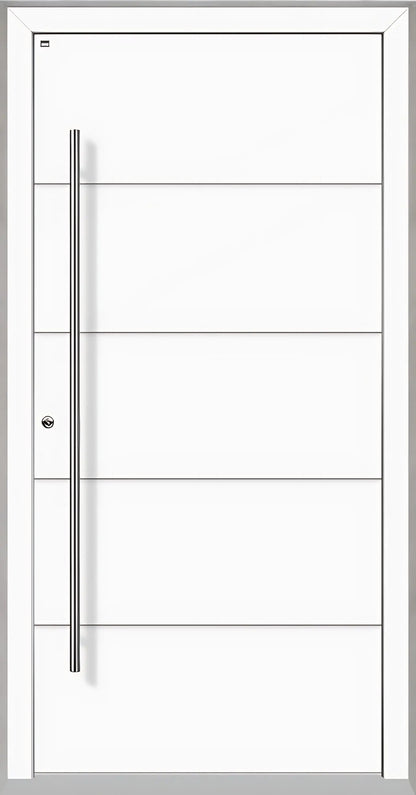 Haustüre Holz Aluminium mit vier Nuten in Verkehrsweiß Dreh Links