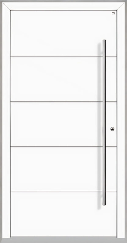 Haustüre Holz Aluminium mit vier Nuten in Verkehrsweiß Dreh Rechts