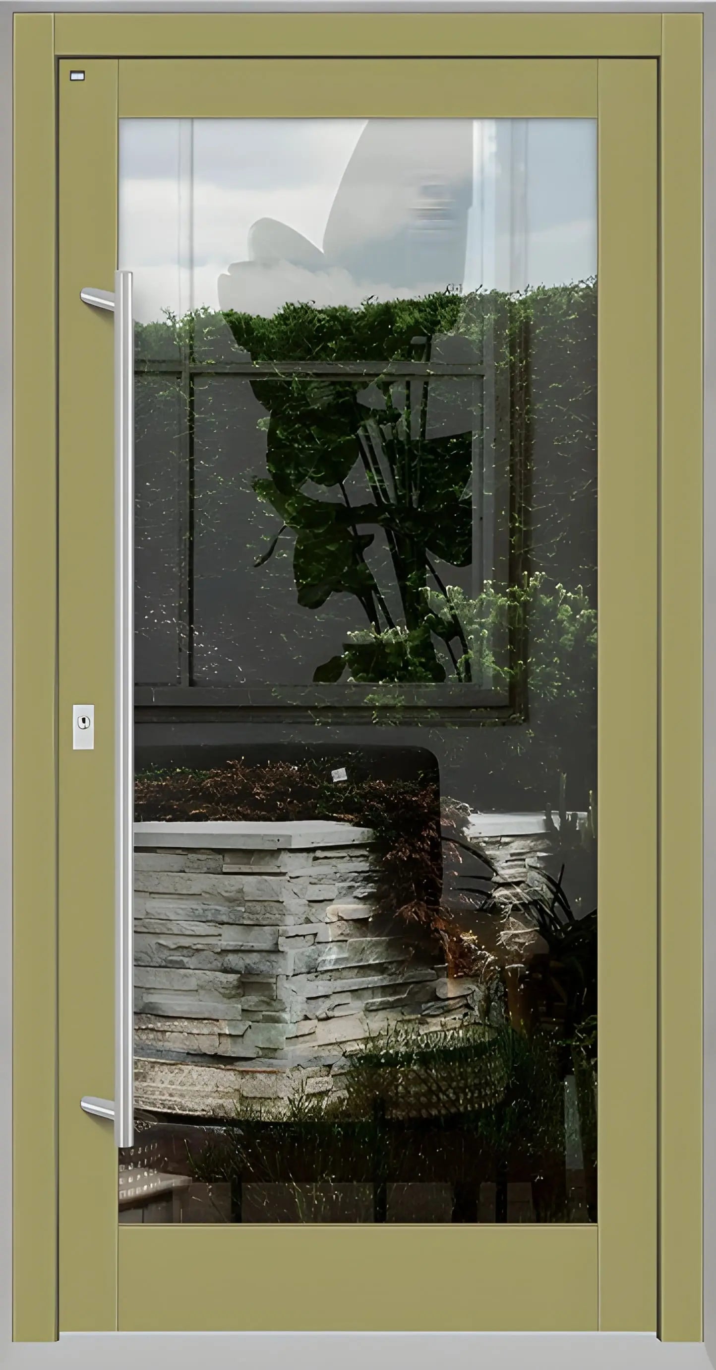 Haustür Holz mit Ganzglasfüllung in Graubeige Dreh Links