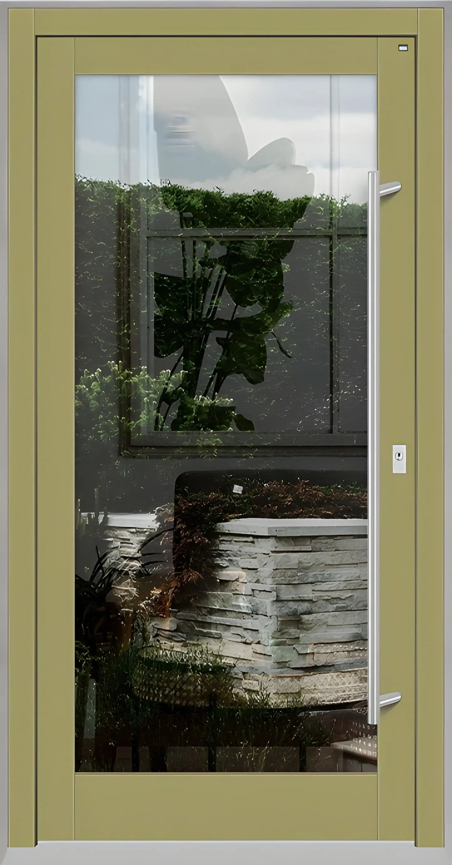 Haustür Holz mit Ganzglasfüllung in Beigegrau Dreh Rechts