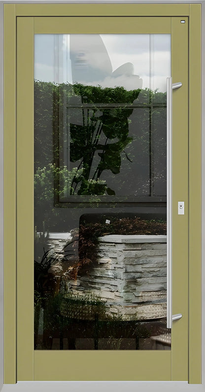 Haustür Holz mit Ganzglasfüllung in Beigegrau Dreh Rechts