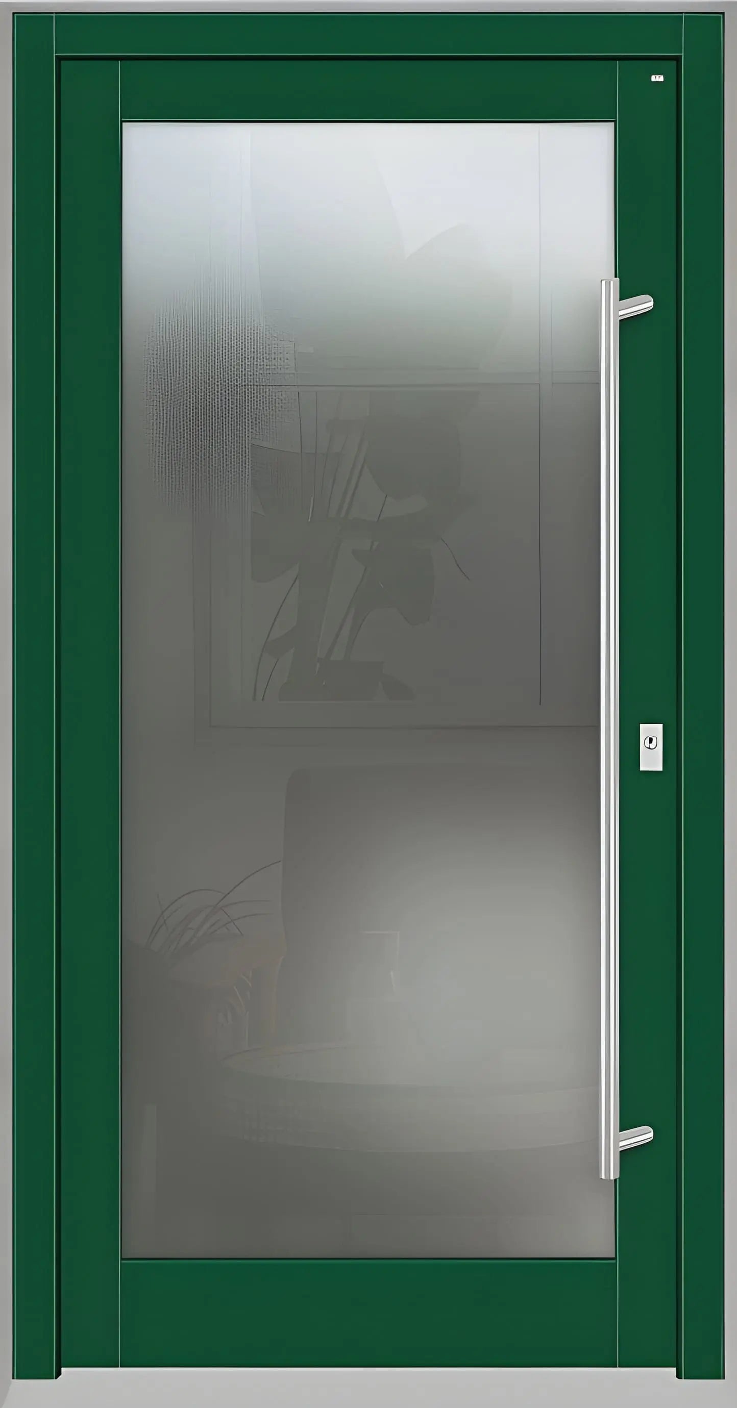 Haustür Holz mit Ganzglasfüllung in Moosgrün Dreh Rechts