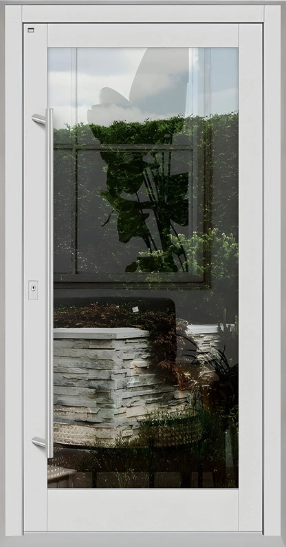 Haustür Holz mit Ganzglasfüllung in Lichtgrau Dreh Links
