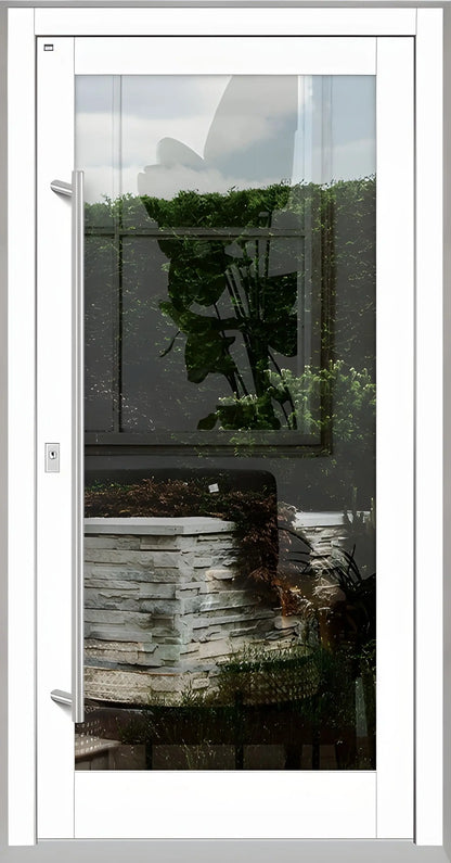 Haustür Holz mit Ganzglasfüllung in Vekehrsweiß Dreh Links