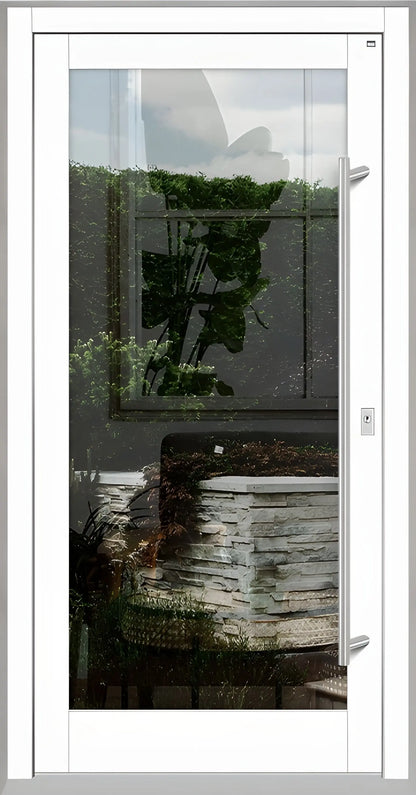 Haustür Holz mit Ganzglasfüllung in Verkehrsweiß Dreh Rechts